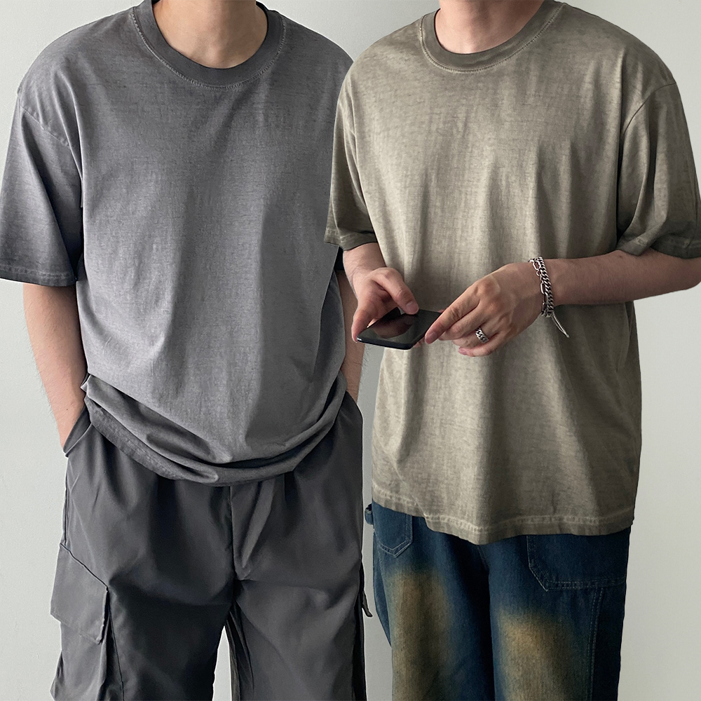 피그먼트반팔 워싱 남자오버핏반팔티 - 상품 이미지