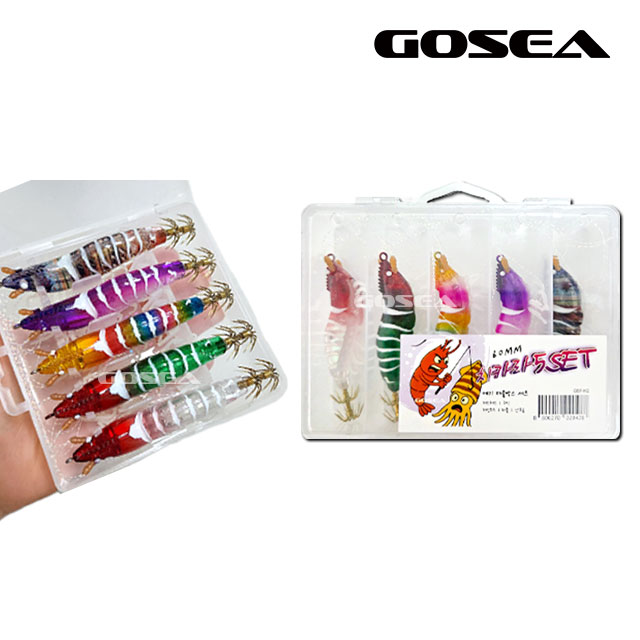 GOSEA 미니 새우에기 5개입 태클박스 세트 60 치카라 에기 수평 갑오징어 쭈꾸미 - 상세 이미지 2