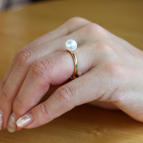 14k 전체 금 8~8.5mm 아코야 해수진주 깔끔한 클래식 진주반지 - 상세 이미지 3