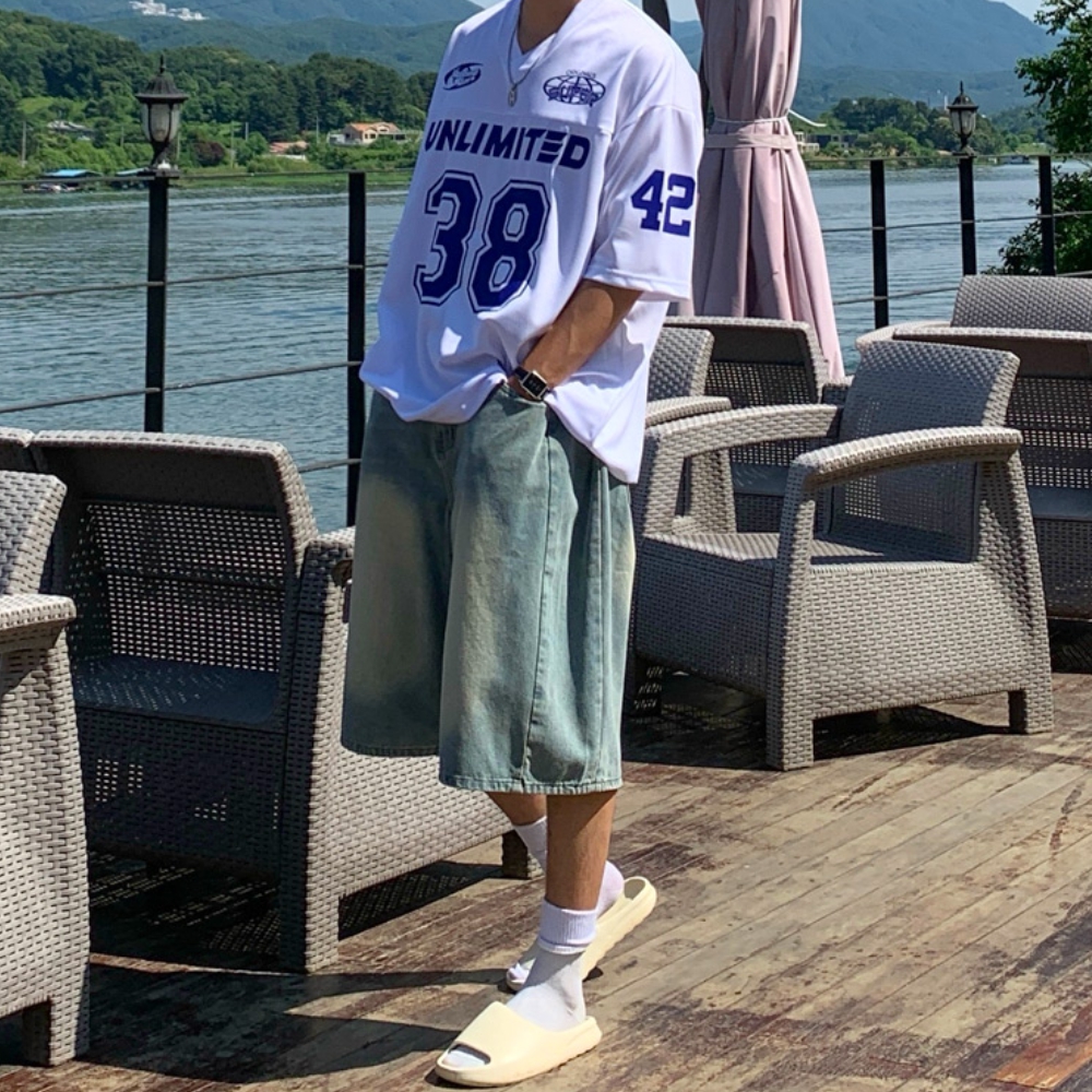 남자 하버 여름 숏 롱 2단기장 옆핀턱 버뮤다 와이드 청 반바지