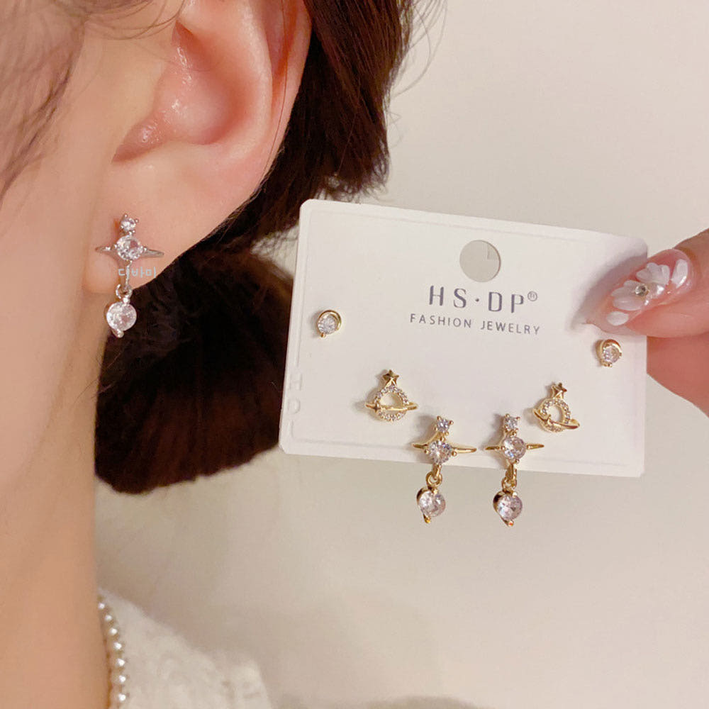 14K 행성 우주 귀걸이 세트 레이어드 데일리 스터드 드롭이어링 - 메인 이미지