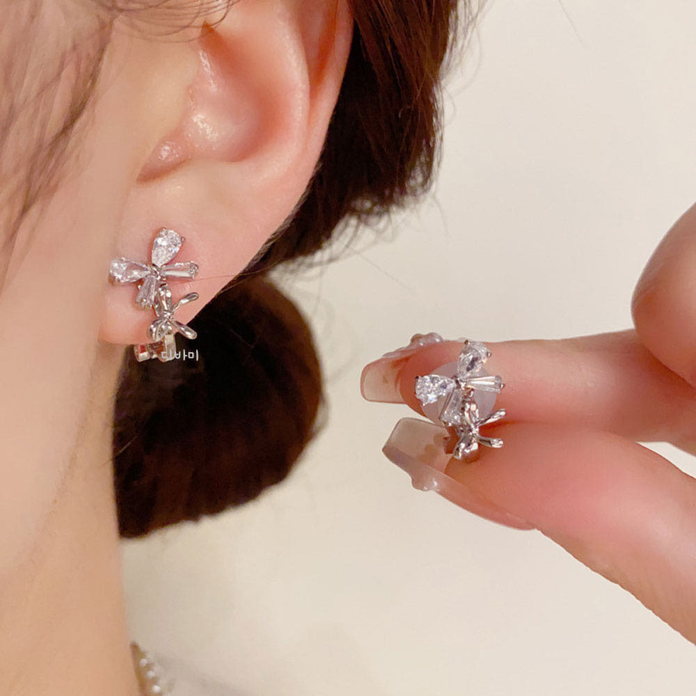 큐빅 14K 꽃 귀안뚫는귀걸이 귀찌 14K 무알러지 이어링 - 상세 이미지 4