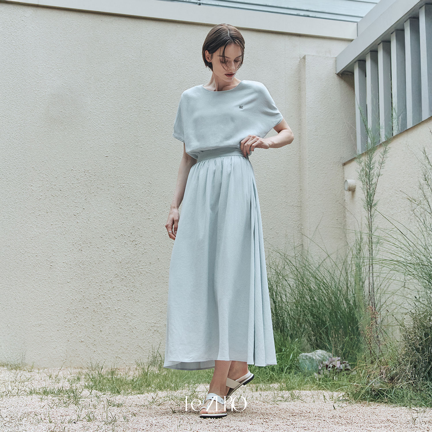 [제로스트릿] [세트] 르제로 쿨 린넨 블라우스 & 스커트 [SET-UP] LeZERO COOL LINEN BLOUSE & SKIRT / SKY BLUE - 상세 이미지 2