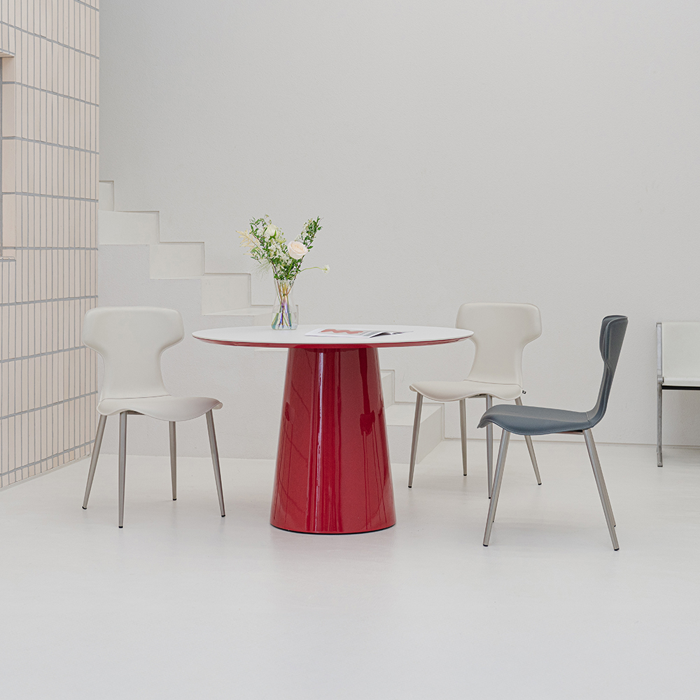 [헨지디자인] 비노 딥 레드 라운드 세라믹 테이블 원목 인테리어식탁