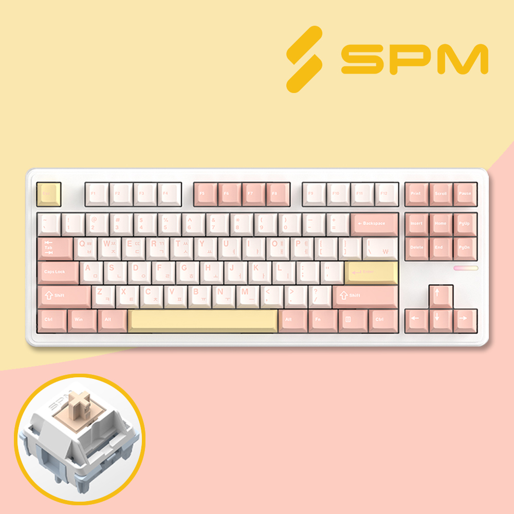SPM키보드 몽돌키보드 PL87W 베이비핑크, 저소음 목새축, 45g