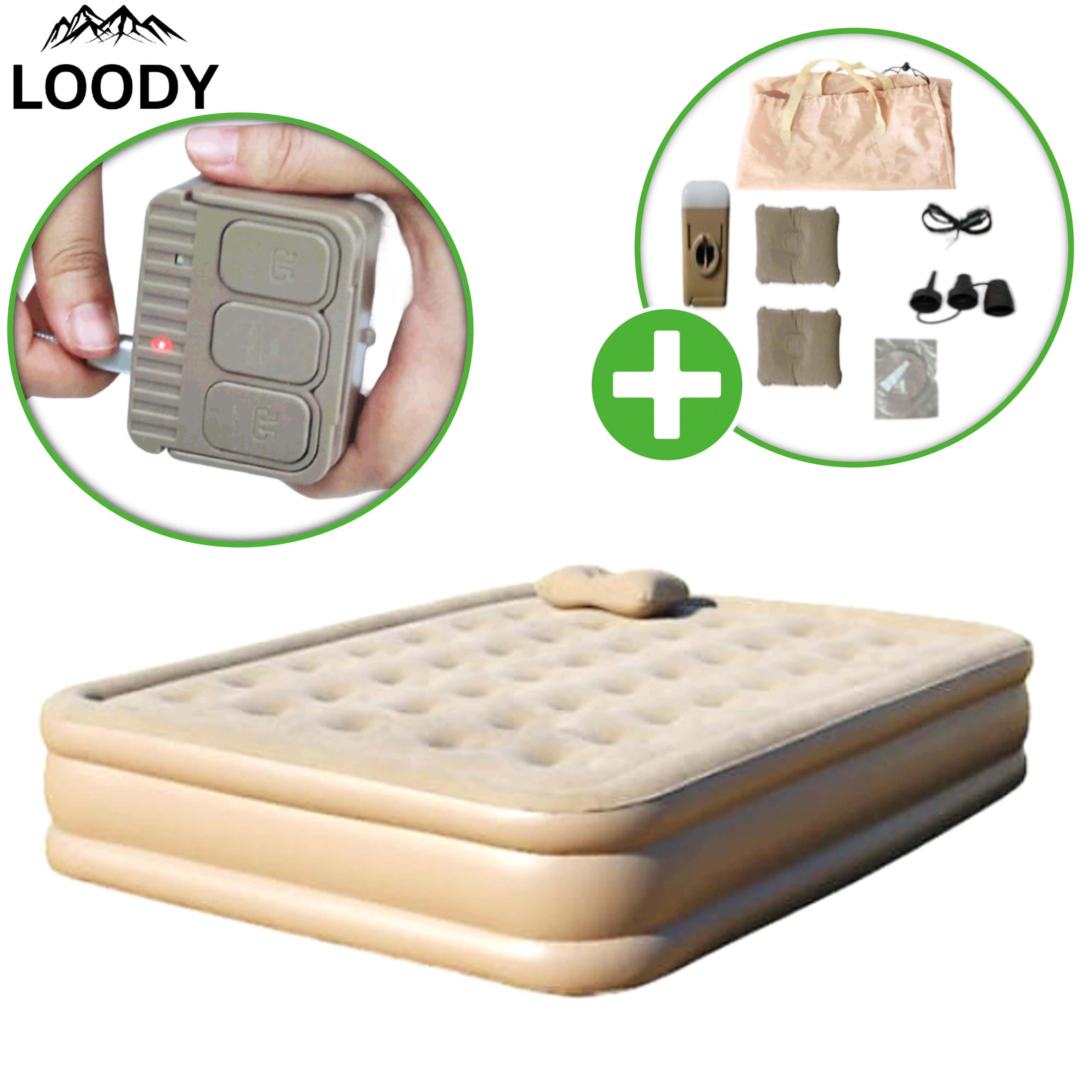 루디 에어 매트 자충 더블 캠핑 매트리스 펌프 내장형 침대 벨벳40cm