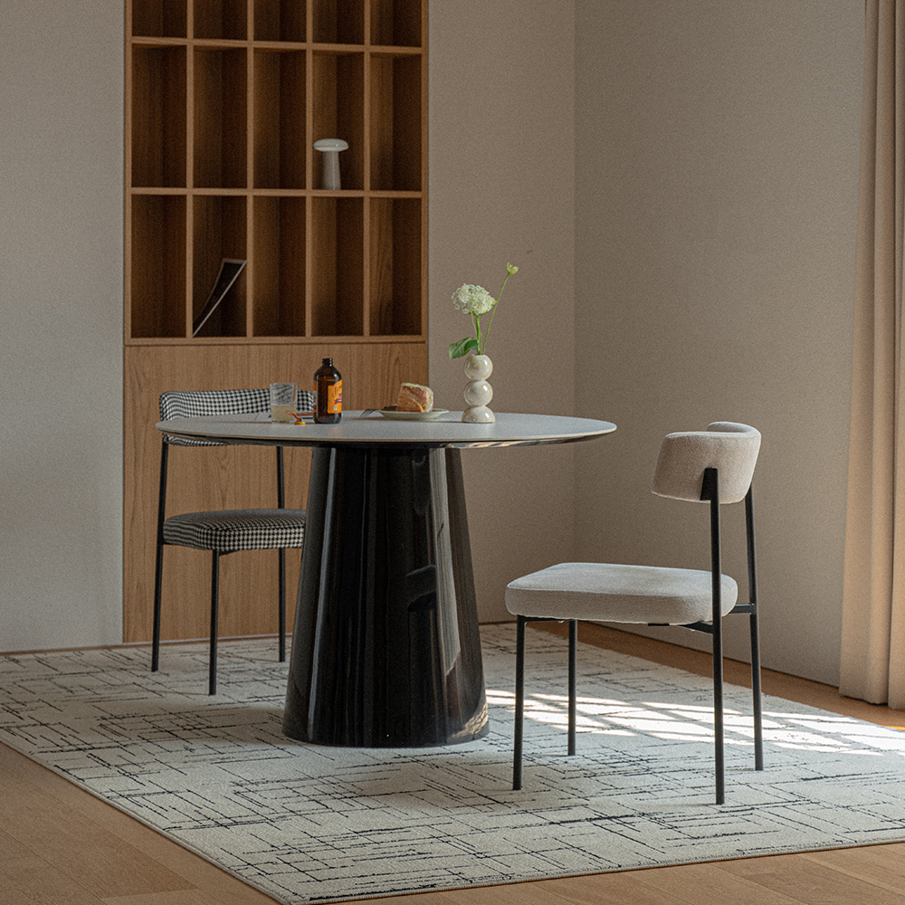 [헨지디자인] 비노 블랙 라운드 세라믹 테이블 원목 인테리어식탁