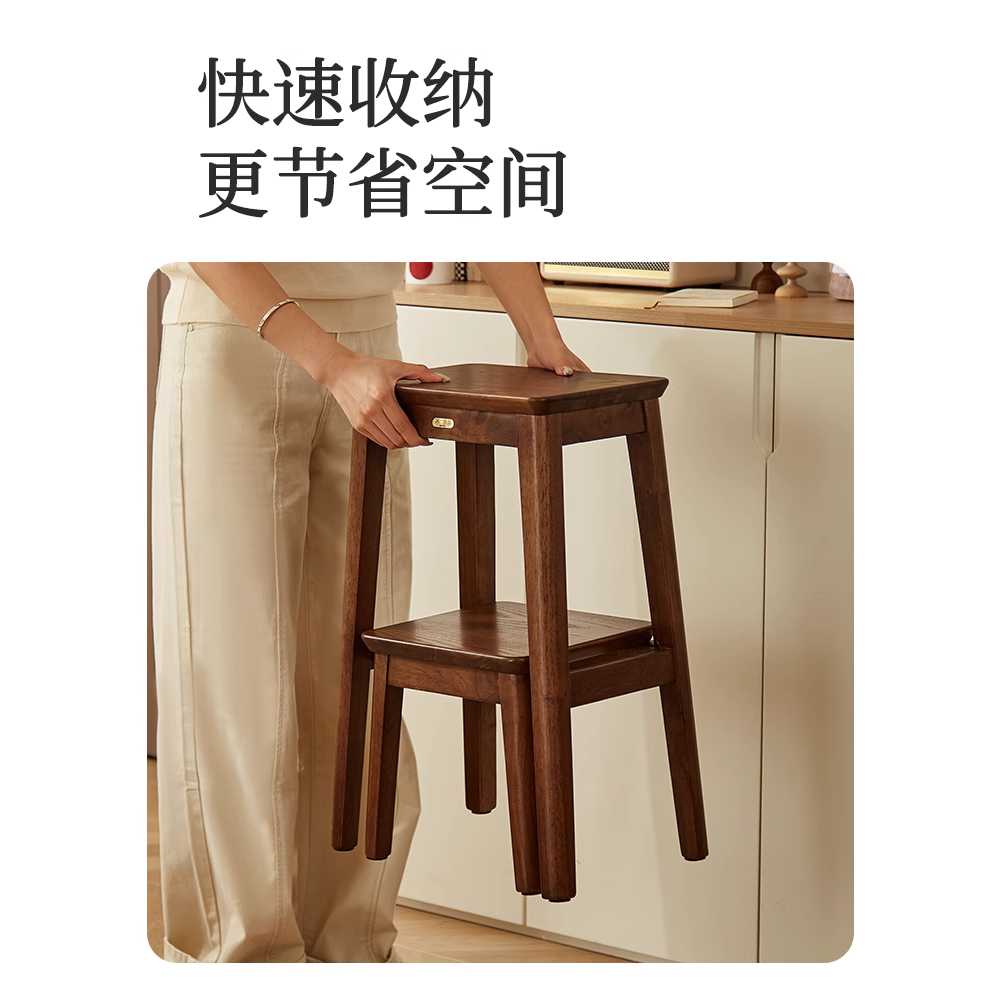 이동식 원목 사다리 스툴 계단 의자 인테리어 스텝 2단 사다리(접이식) - 상세 이미지 2