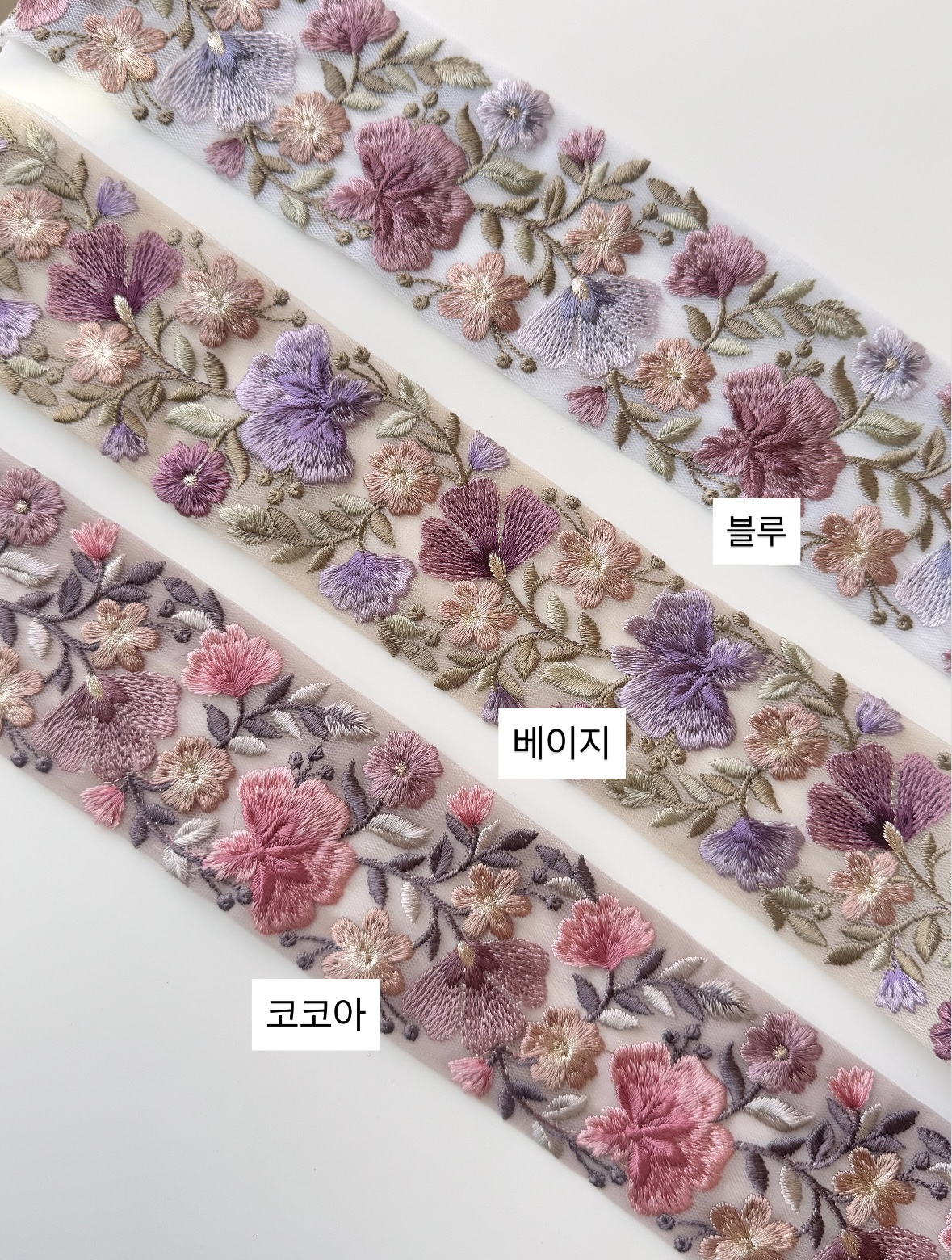 60mm 가인 퀼트 공예 플라워 자수 리본 J00000123 - 상세 이미지 3