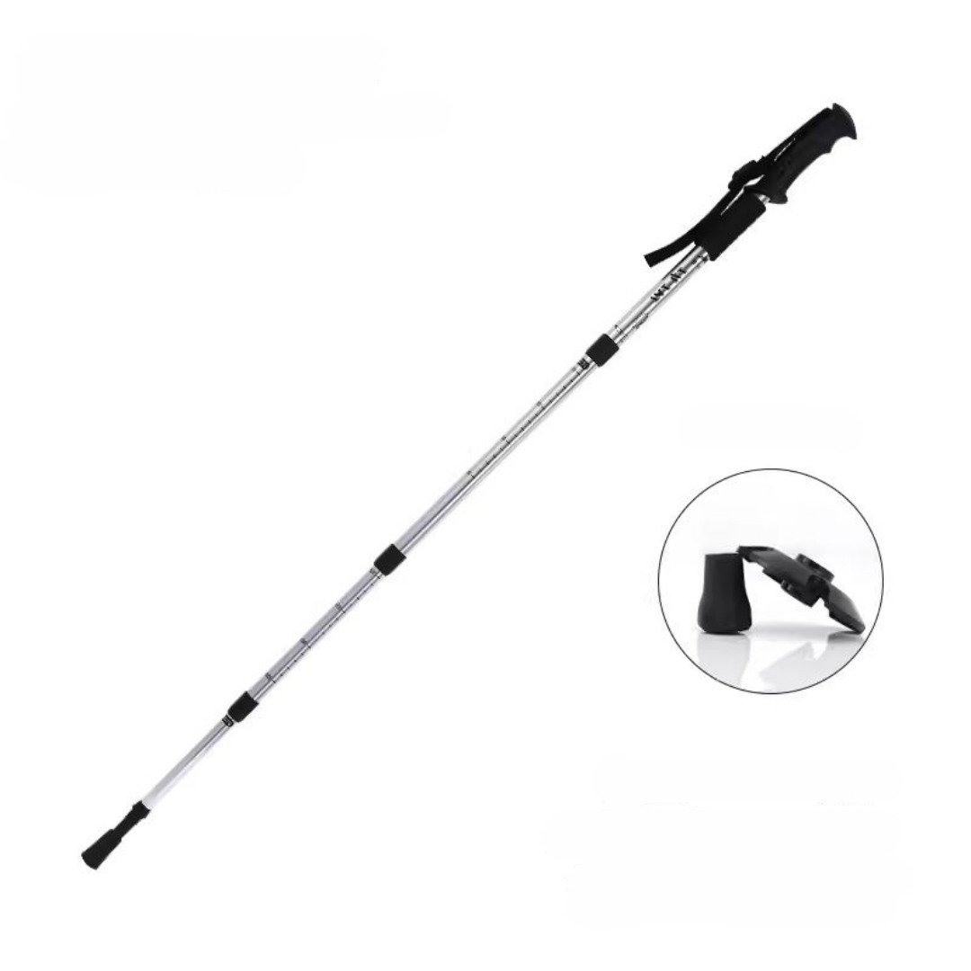 등산스틱 지팡이 초경량 듀랄루민 4단 접이식 충격흡수 실버, FREE