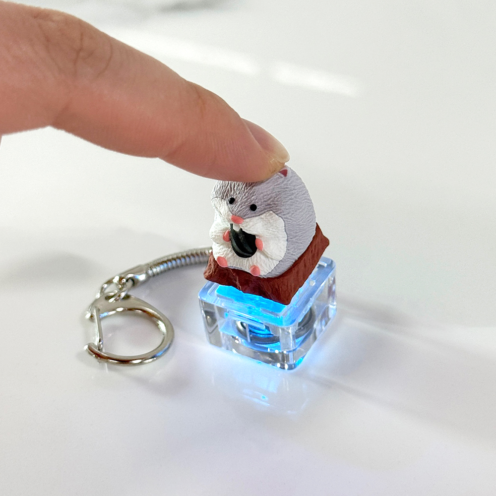 포인트키캡 키링 LED 딸깍이 아티산 귀여운 동물 열쇠고리 차키 가방 햄스터 그레이