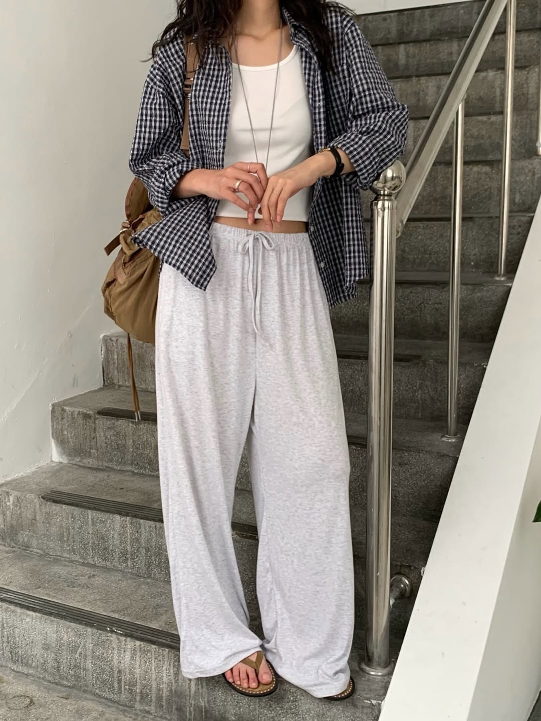 오버무드 루즈핏 썸머 포켓 체크 긴팔 살안타템 남방 2color