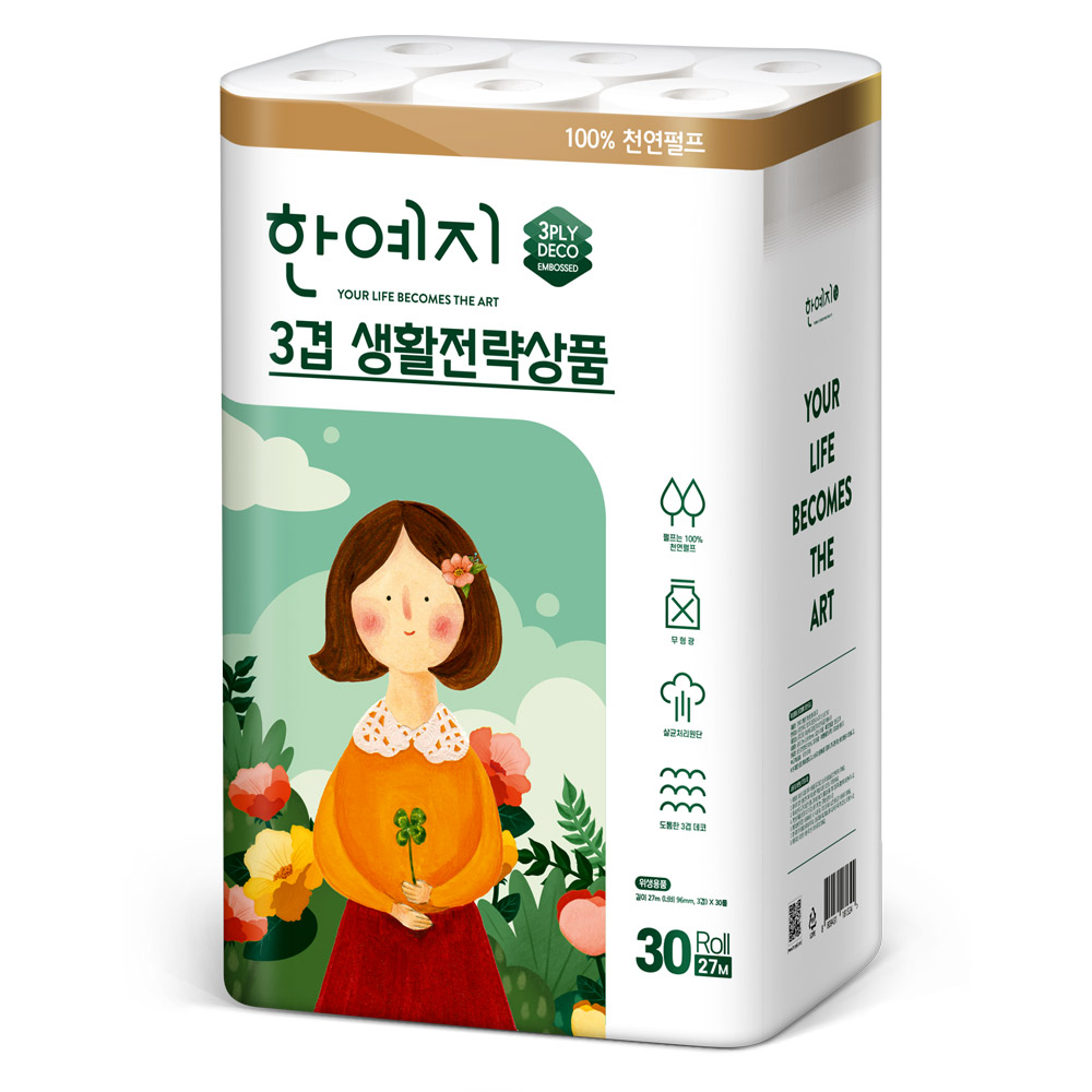 한예지 생활전략상품 천연펄프 화장지 27m, 30롤, 1팩