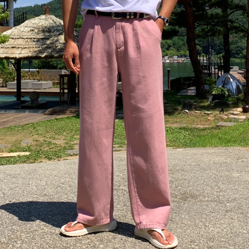 남자 슨톰 봄 가을 뒷밴딩 핀턱 와이드 면바지 - 상세 이미지 3