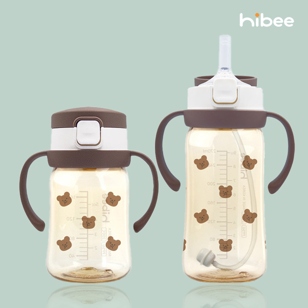 하이비 PPSU 에잇벤트 원터치 빨대컵 170ml 볼빵곰 초코브라운 빨대2종 포함