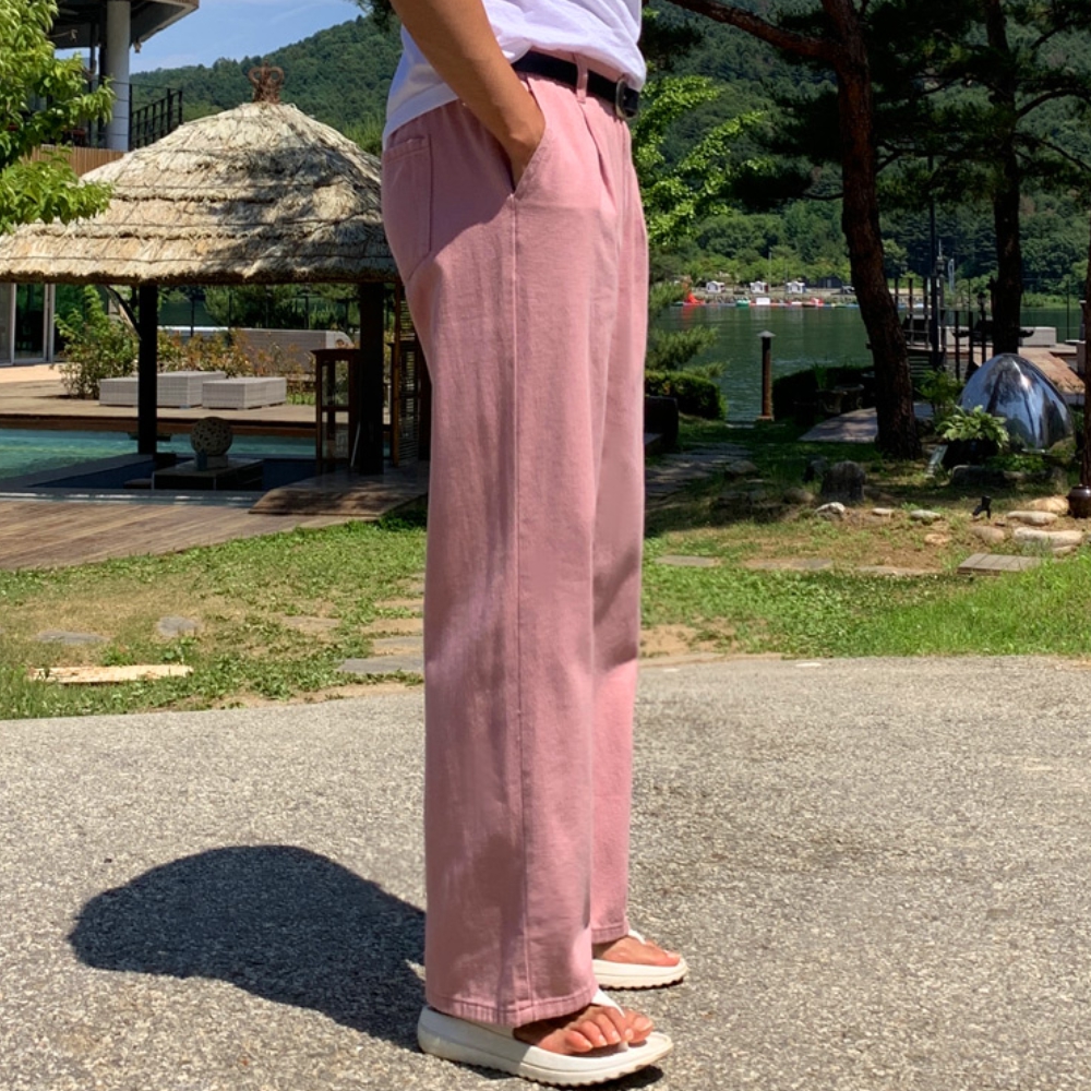 남자 슨톰 봄 가을 뒷밴딩 핀턱 와이드 면바지 이미지 7