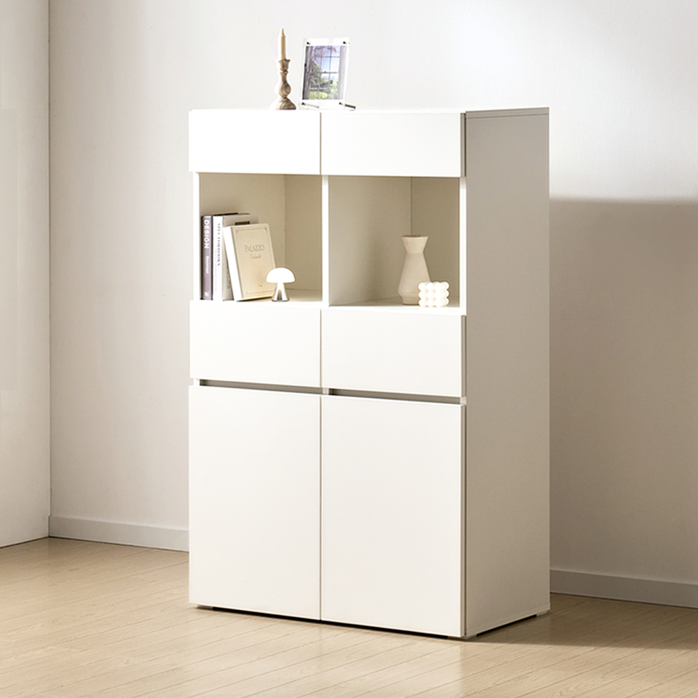 [기본형] 조아 수납장 모듈 다용도 거실 베란다 (더높은연장/1단 오픈 서랍형800), 5단, 화이트