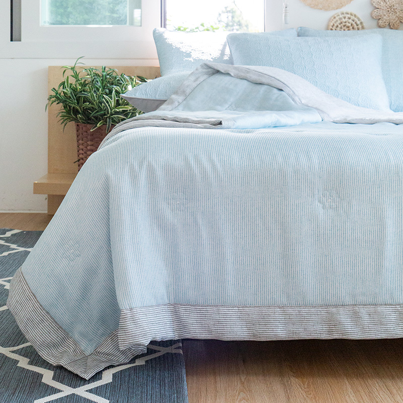 시원한 풍기인견 여름차렵이불 [엣지 스트라이프]  스카이블루