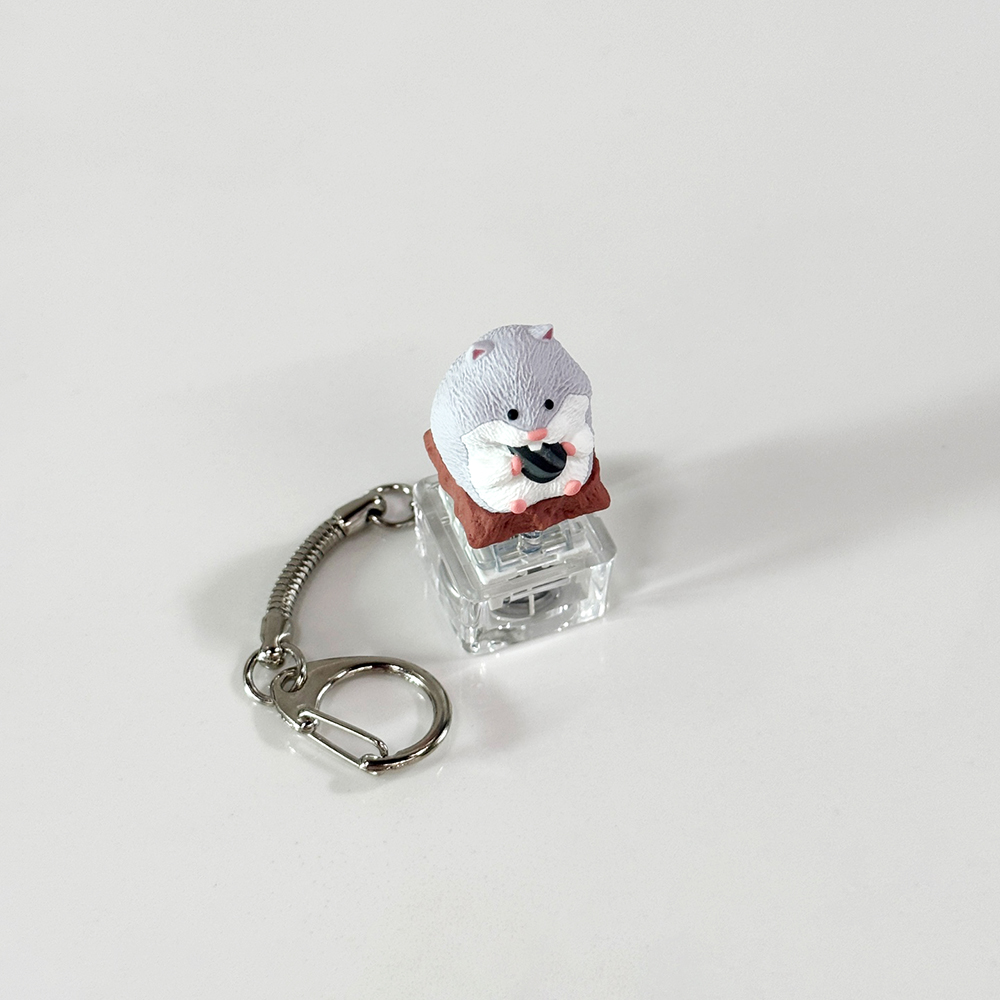 포인트키캡 키링 LED 딸깍이 아티산 귀여운 동물 열쇠고리 차키 가방 햄스터 그레이 - 상세 이미지 5
