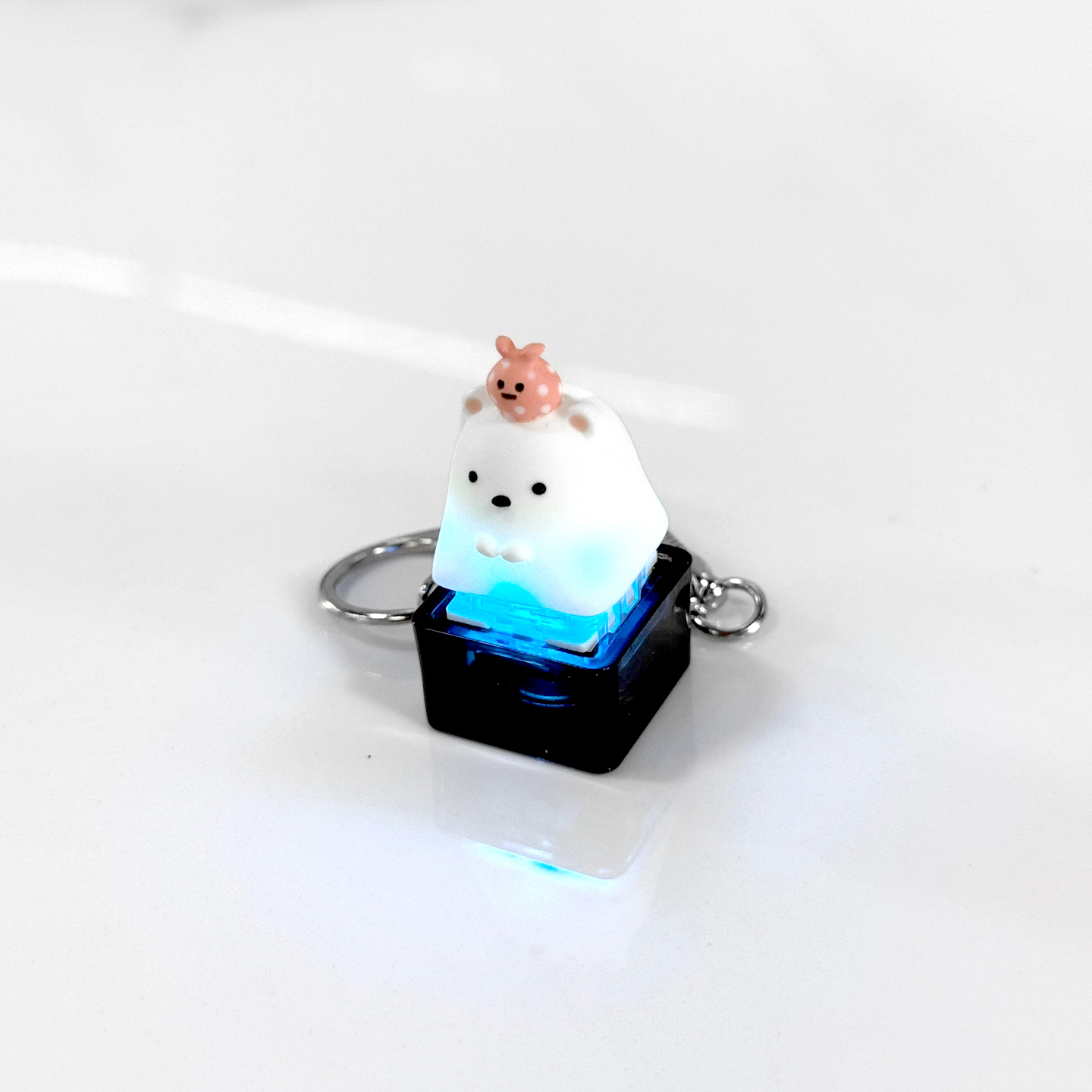 포인트키캡 키링 LED 딸깍이 아티산 귀여운 동물 열쇠고리 차키 가방 북극곰 이미지 6