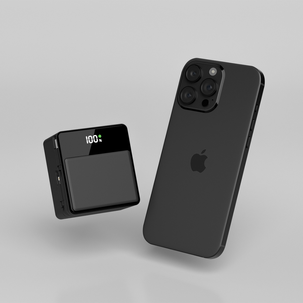 미니덕트 쿼드로 대용량 미니 보조배터리 PD 22.5W 고속충전 20000mAh, 매트 블랙