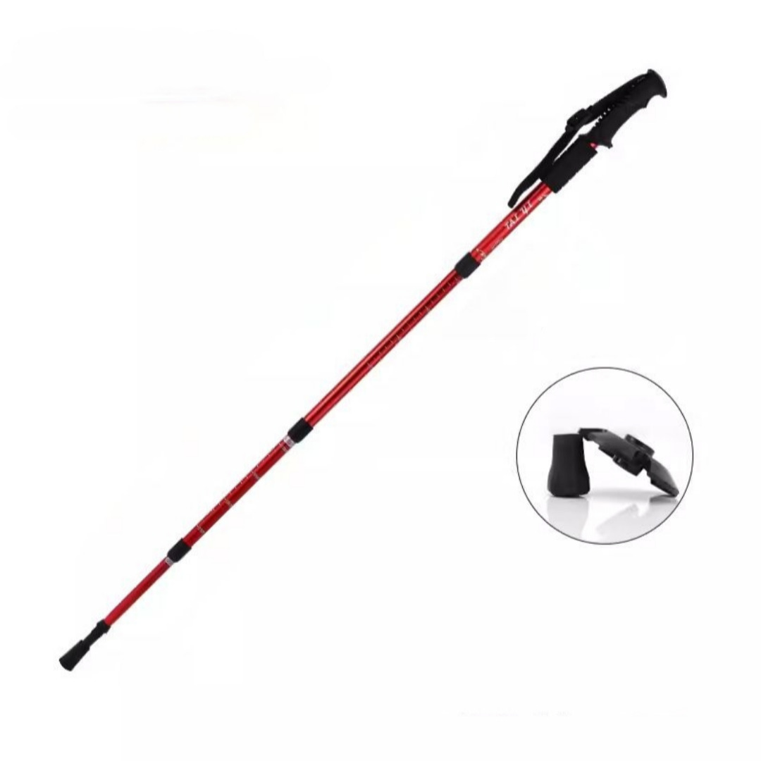 등산스틱 지팡이 초경량 듀랄루민 4단 접이식 충격흡수 레드, FREE