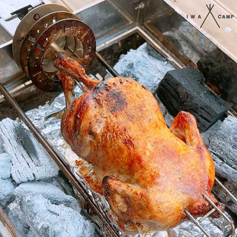 [국내생산]아이와캠프 캠핑 자동꼬치그릴 롤링 구이기 밀키트꼬치 숯불바베큐 화로대