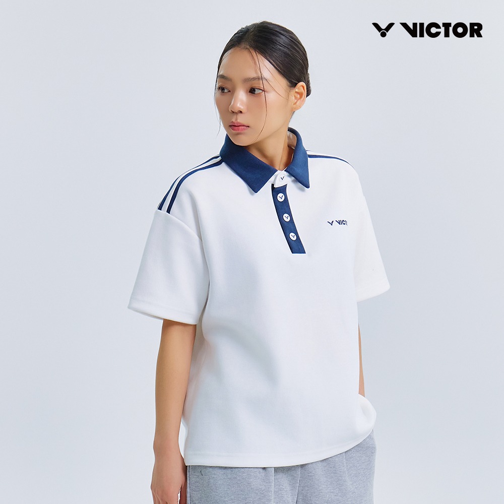 빅터 VICTOR 아울렛 V-White Striker 카라 반팔 티셔츠 남녀공용 25ATS019U 배드민턴 탁구 스쿼시 스포츠웨어 - 상품 이미지
