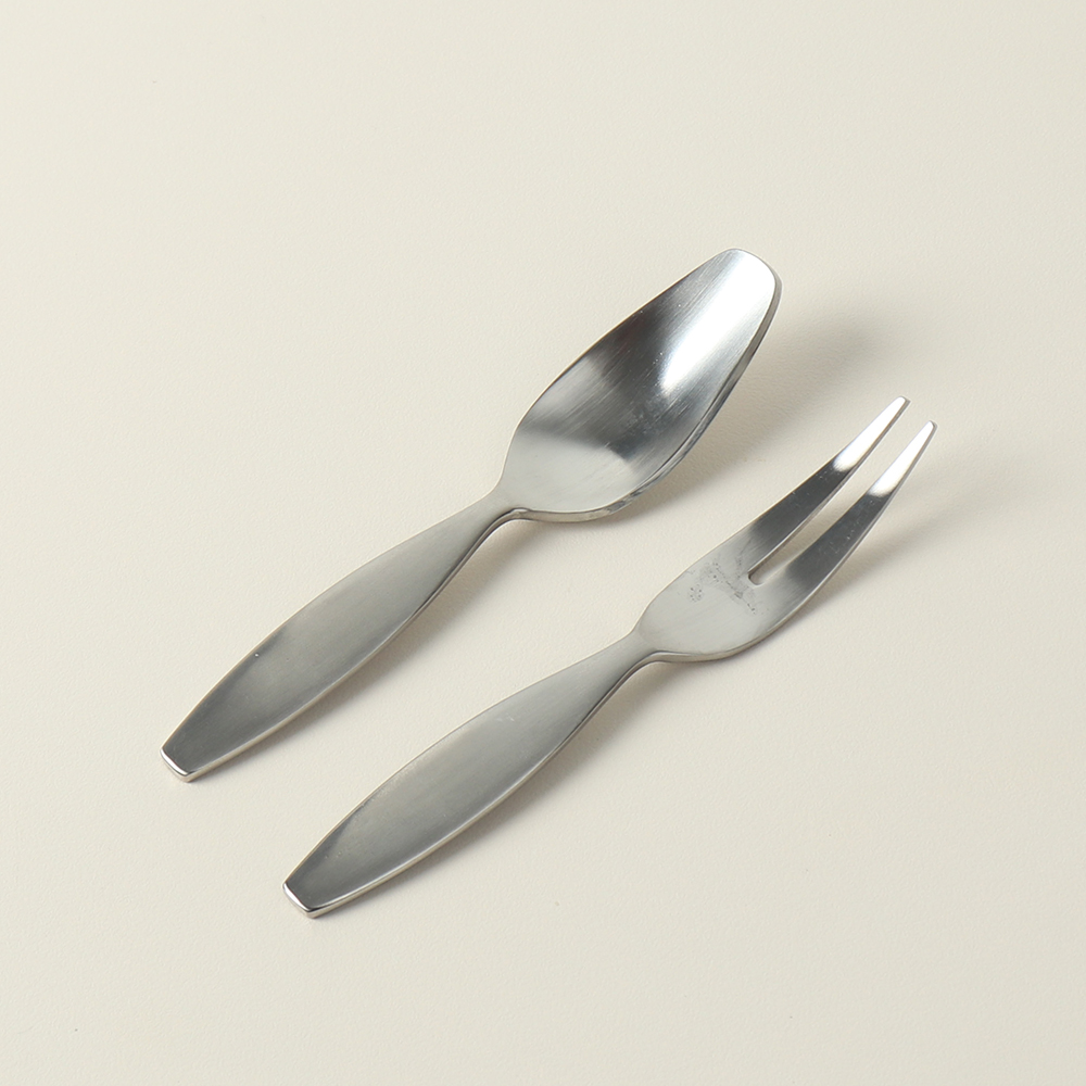 국내생산 키치니카 스텐 디저트 다과 커트러리 2종, 티스푼+티포크, 1세트 - 상품 이미지