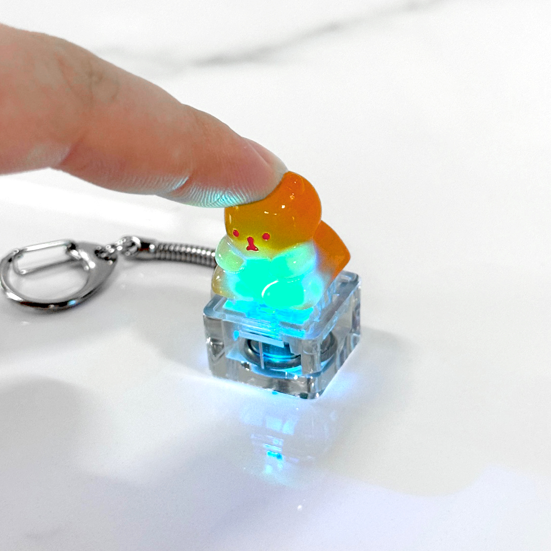 포인트키캡 키링 LED 딸깍이 아티산 귀여운 동물 열쇠고리 차키 가방 젤리곰 오렌지곰 - 상세 이미지 2