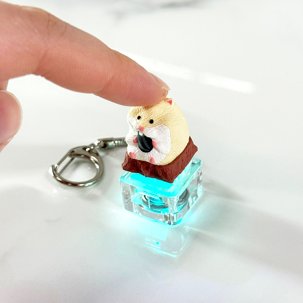 포인트키캡 키링 LED 딸깍이 아티산 귀여운 동물 열쇠고리 차키 가방 햄스터 옐로우 - 상세 이미지 2