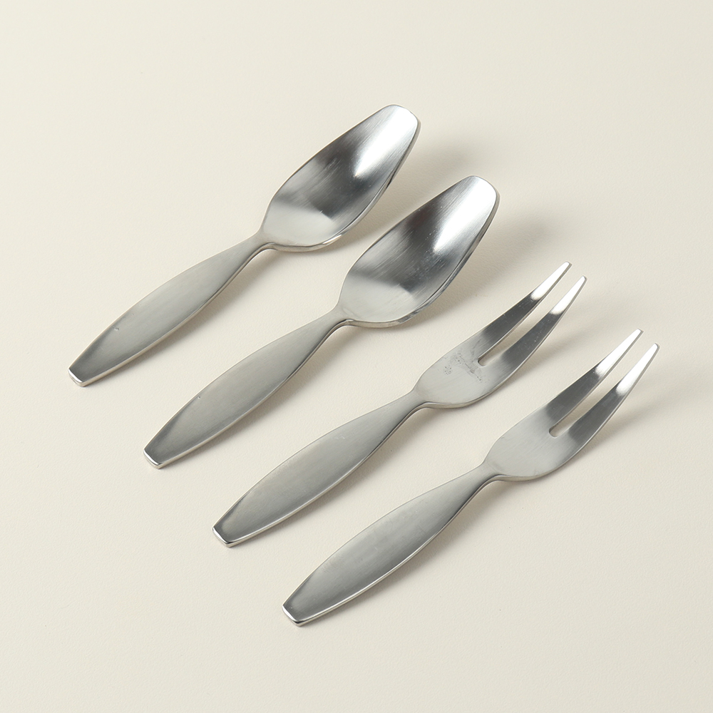 국내생산 키치니카 스텐 디저트 다과 커트러리 2종, 티스푼+티포크, 2세트 - 상품 이미지