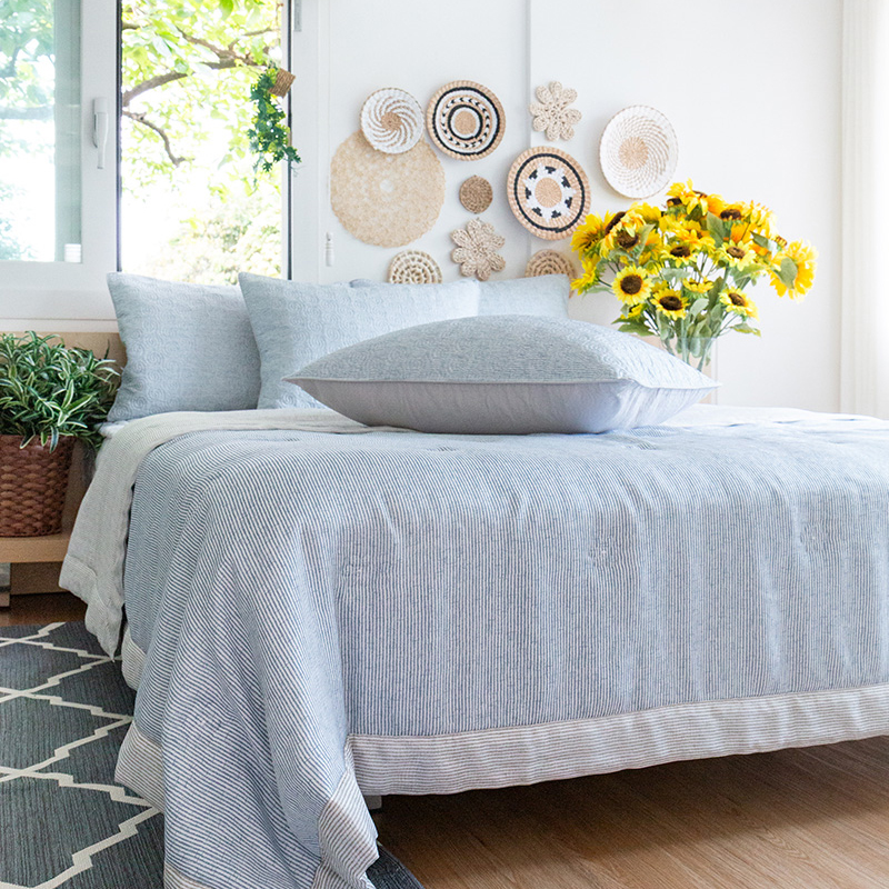 시원한 풍기인견 여름차렵이불 [엣지 스트라이프]  블루그레이