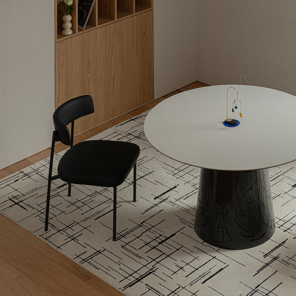 [헨지디자인] 비노 블랙 라운드 세라믹 테이블 원목 인테리어식탁