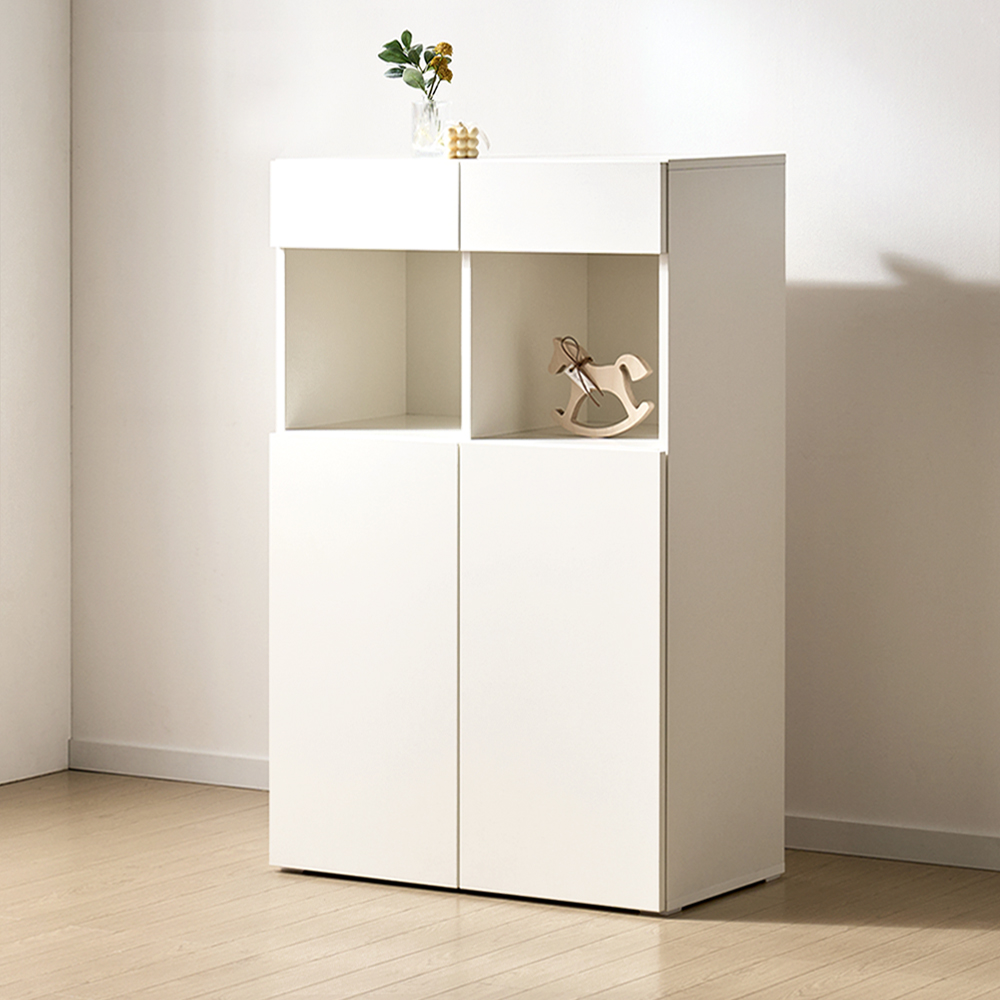 [기본형] 조아 수납장 모듈 다용도 거실 베란다 (더 높은 연장/1단 오픈형 800), 4단, 화이트