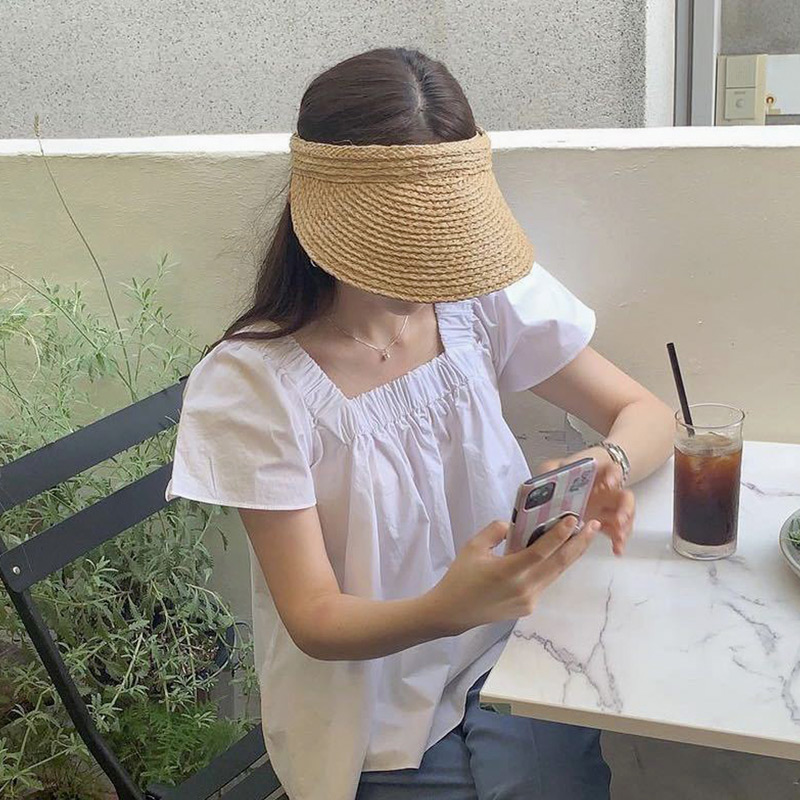 바캉스 여름 여자 모자 자외선차단 밀짚 헬렌 돌돌이썬캡 - 상품 이미지