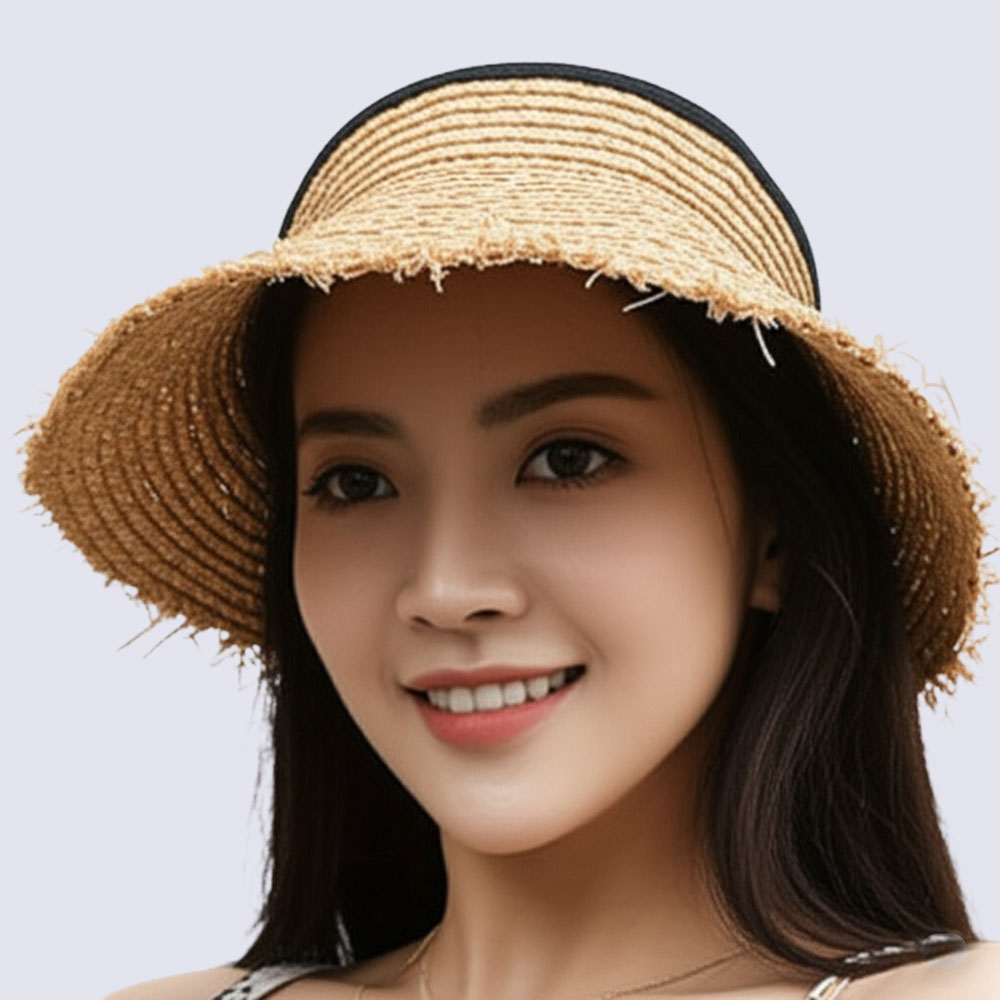 비엔나 천연 라피아햇 챙넓은 밀짚 모자 여름 휴양지 접이식 모자 - 상품 이미지