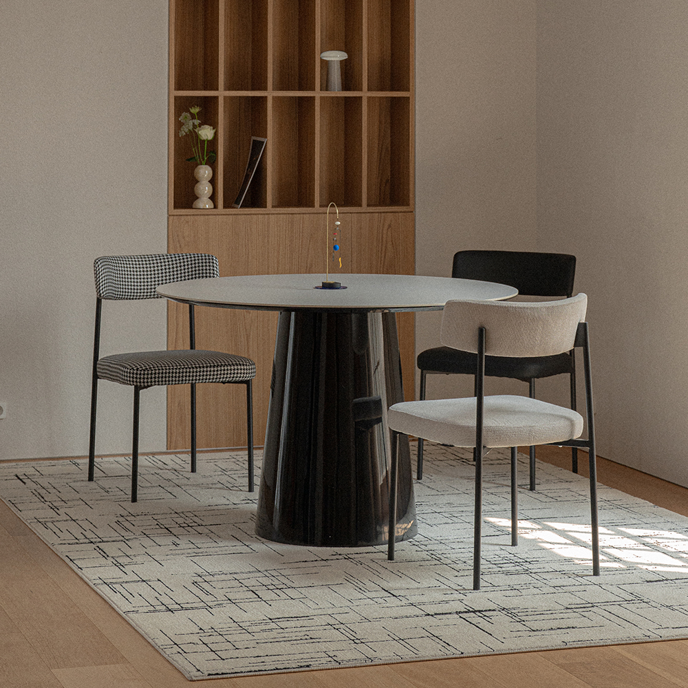 [헨지디자인] 비노 블랙 라운드 세라믹 테이블 원목 인테리어식탁