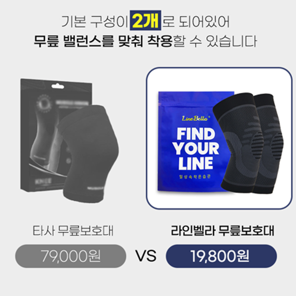 라인벨라 의료용 이지 무릎보호대 압박 니슬리브 무릎통증 완화 중년 2P 블랙 - 상세 이미지 3