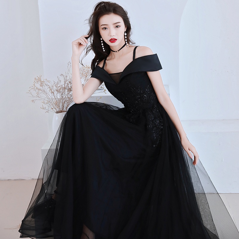 브이넥 민소매 블랙드레스 V넥 셀프웨딩 피로연 돌잔치 - 상세 이미지 3
