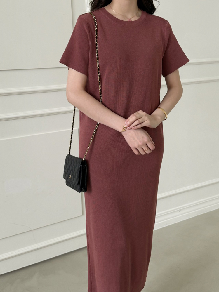 부드러운 비스코스 라운드 맥시 썸머 니트 반팔 롱 원피스 여성 여름 원피스 H라인 데일리룩