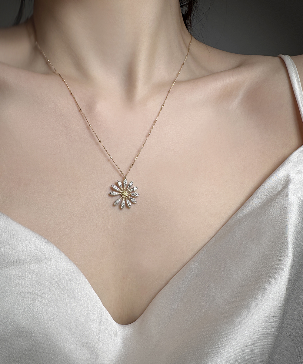 14k 펜던트 목걸이 데이지 플라워 여자 목걸이 금 목걸이 명품 목걸이 체인