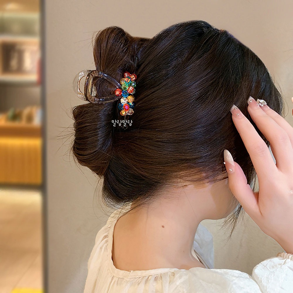 화사한 크리스탈 투명 집게핀 명품 올림머리삔 여름 헤어핀 - 상품 이미지