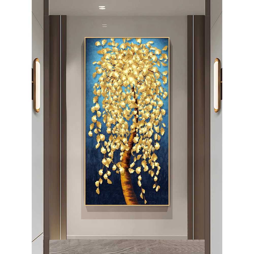 금점수 그림 액자 풍수 인테리어 행운 식물 장식화 A형-블랙 프레임 40x80cm - 상세 이미지 4