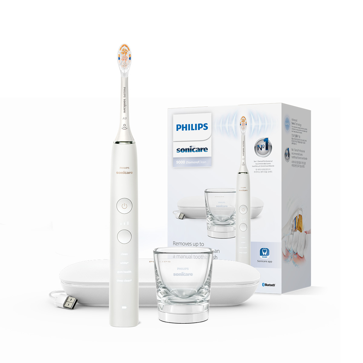 필립스 소닉케어 전동칫솔 다이아몬드클린 9000 화이트 HX9914/77+올인원 칫솔모 1P 증정