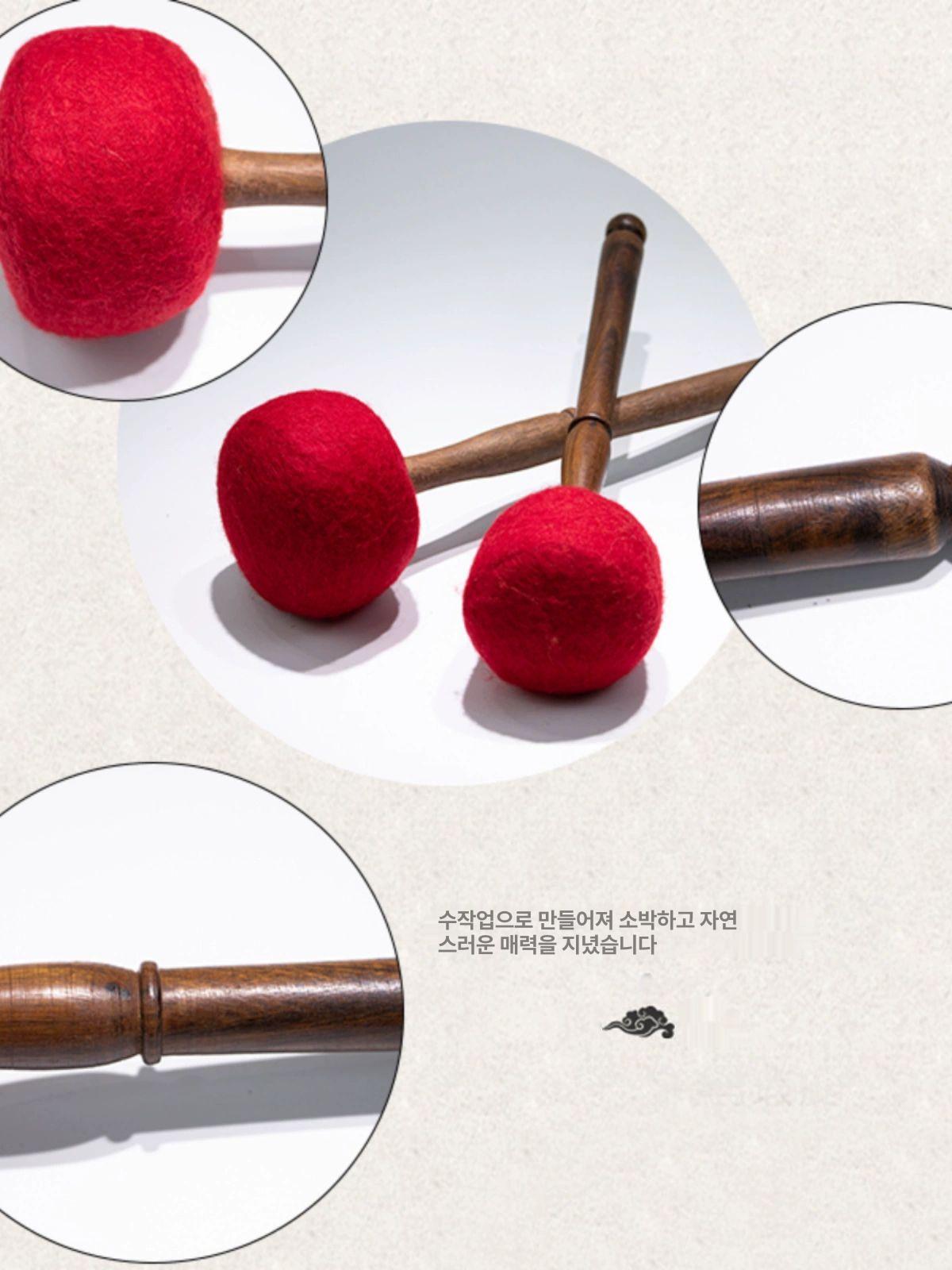 싱잉볼 스틱 막대 망치 해머 네팔 수입 수제 복숭아 나무 그레이 양모 펠트 타악기 중 - 상세 이미지 4