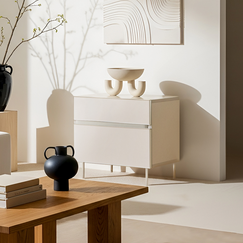 장인가구 무와 E0등급 하이그로시 티비 tv 다이 모던 슬림 높은 거실장 600 서랍 협탁, 아이보리