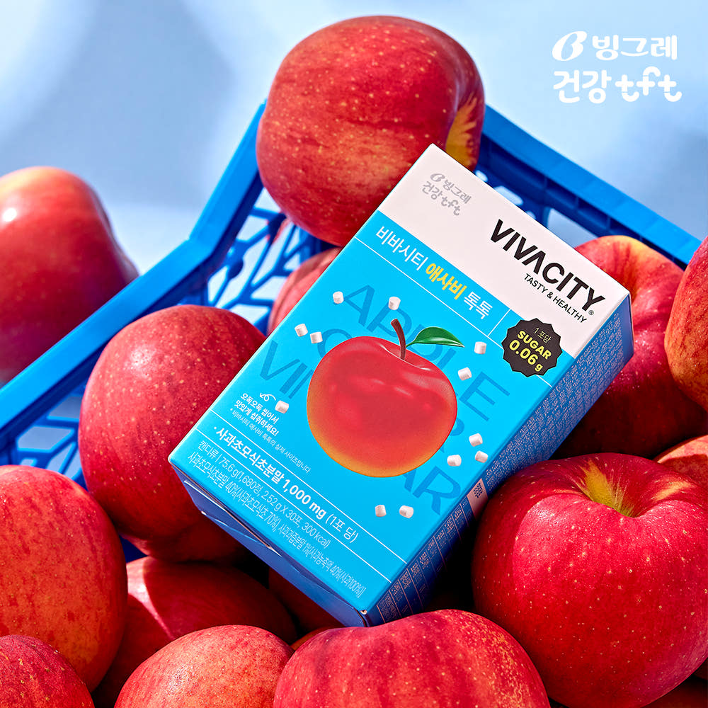 [예약구매 (10/1 순차출고)] 빙그레 비바시티 애사비톡톡 씹어먹는 사과식초 1박스 총 30포