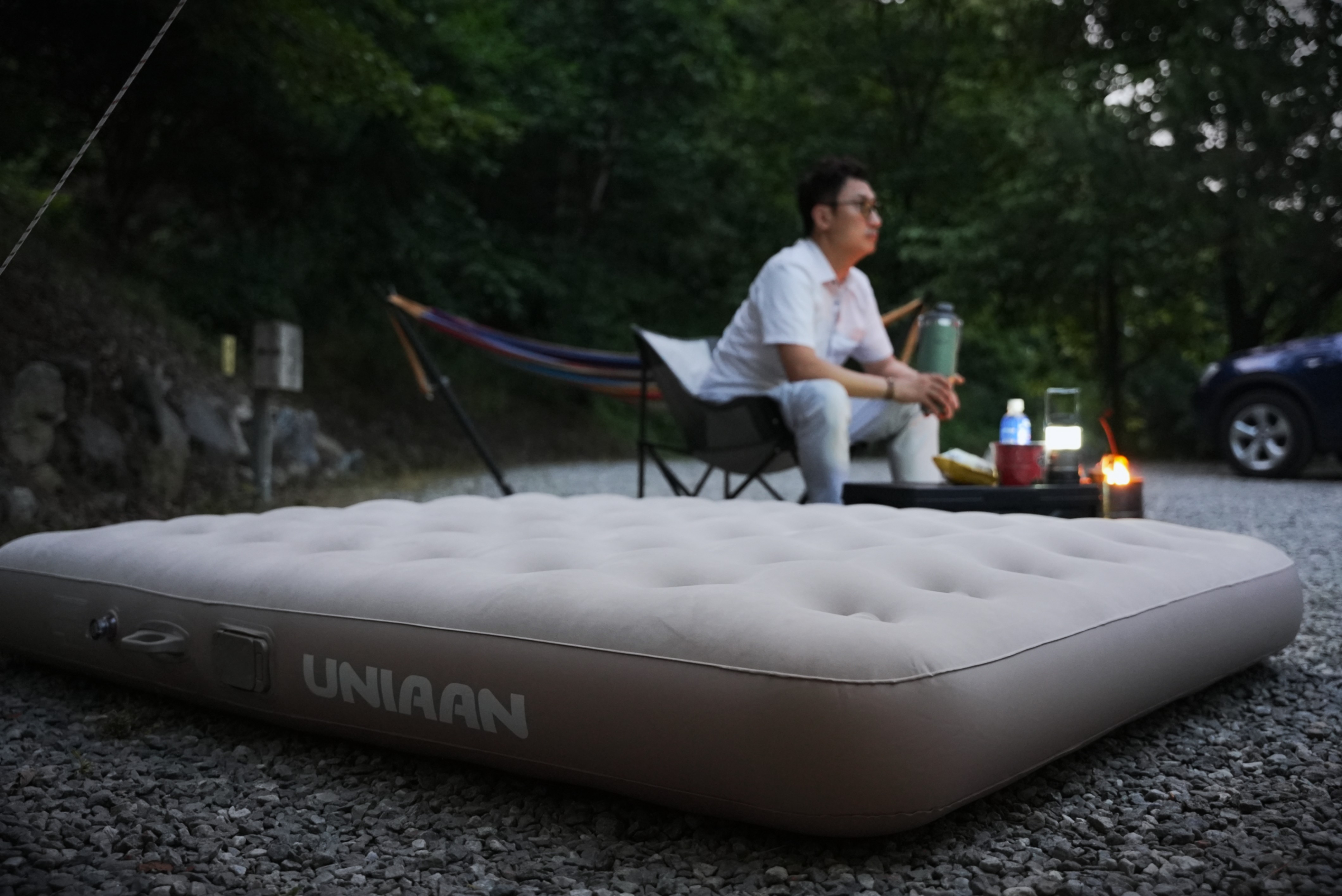 누적판매5만개 유니언 에어침대 캠핑 에어매트 자동에어펌프 일반형 더블, 25cm, 골드베이지