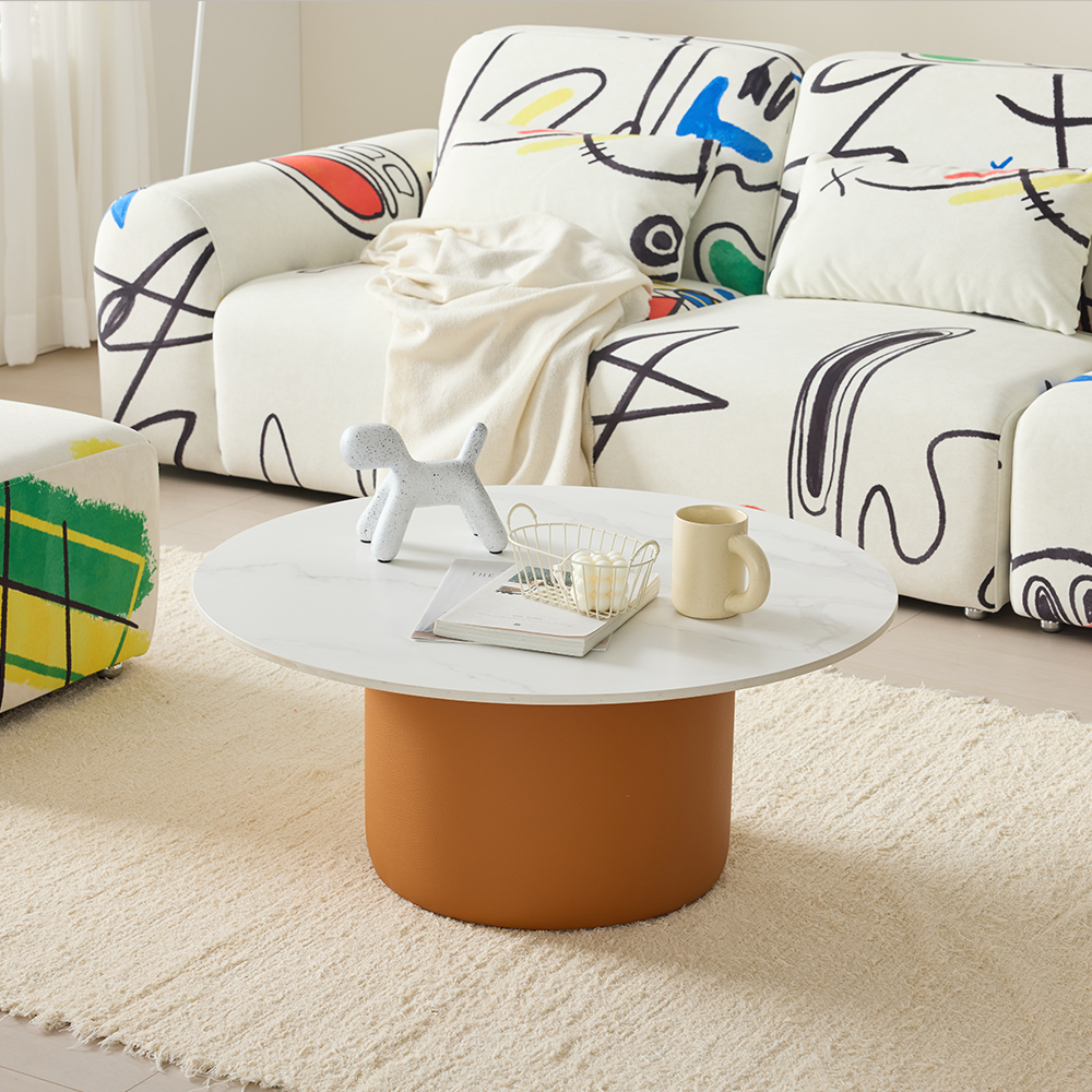 테디 포세린 세라믹 원형 실리콘 가죽 거실 소파 테이블 800 CL527